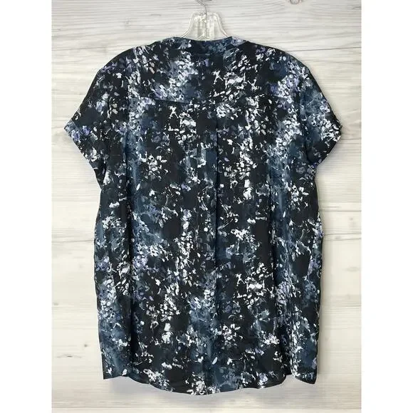 Simply Vera Vera Wang Shirt Womens XL Blue Black Abstract Floral Blouse Top‎ - Picture 8 of 8